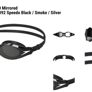 Speedo-Unisex-Swimming-Goggles-Swimming Equipment-Adult Hydrosity 2.0 Mirror Goggles-Black/Smoke/Silver
