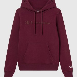 Champion-Women-Hoodies-Apparel-Women's Fleece Hoodie With Big Embroidered Icons-Burgundy