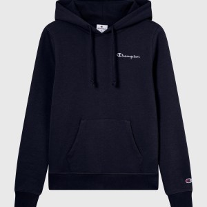 Champion-Women-Hoodies-Apparel-Women's Fleece Hoodie With Small Embroidered Logo Icons-Dark Blue