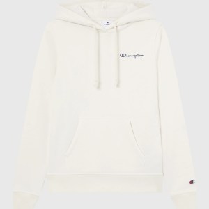 Champion-Women-Hoodies-Apparel-Women's Fleece Hoodie With Small Embroidered Logo Icons-Cream