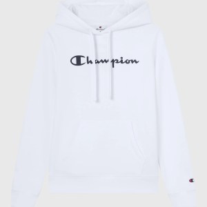 Champion-Women-Hoodies-Apparel-Women's Fleece Hooded Sweatshirt Script Logo-White