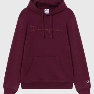 Champion-Men-Hoodies-Apparel-Men's Fleece Hoodie With Big Embroidered Icons-Burgundy