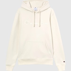 Champion-Men-Hoodies-Apparel-Men's Fleece Hoodie With Big Embroidered Icons-Cream