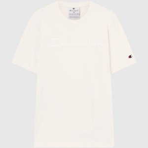 Champion-Men-T-Shirts-Apparel-Men's T-Shirt With Big Embroidery Logo Icons-Cream