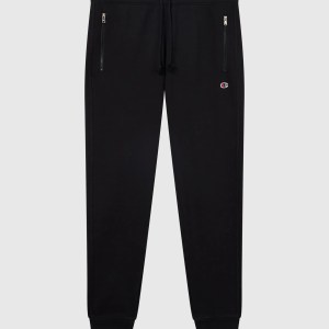 Champion-Men-Rib Cuff Pants-Apparel-Men's Slim Fit Fleece Pants With Cuffs and Brushed Interior Icons-Black