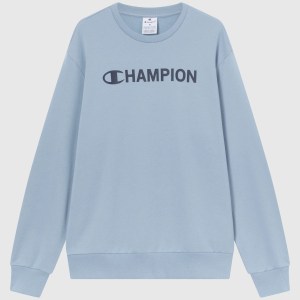 Champion-Men-Crewneck Sweatshirts-Apparel-Men's Fleece Crewneck Sweatshirt With Graphics-Light Blue