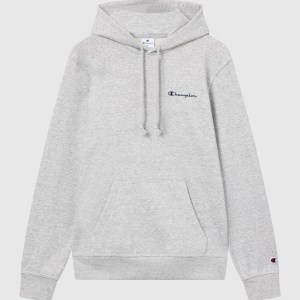 Champion-Men-Hoodies-Apparel-Men's Fleece Hoodie With Small Embroidered Logo Icons-Light Grey