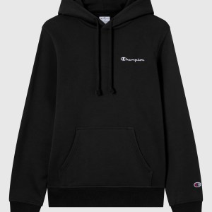 Champion-Men-Hoodies-Apparel-Men's Fleece Hoodie With Small Embroidered Logo Icons-Black