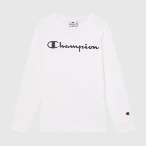Champion-Boys-Long Sleeve T-Shirts-Apparel-Boys' Long Sleeve T-Shirt Script Logo-White