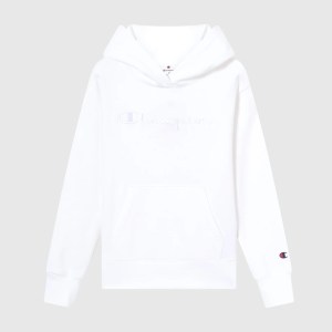 Champion-Girls-Hoodies-Apparel-Girls' Fleece Hoodie With Big Embroidered Logo Icons-White