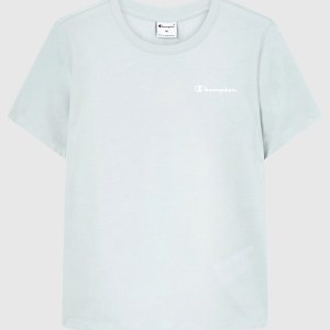 Champion-Women-T-Shirts-Apparel-Women's Small Script Logo T-Shirt Icons-Light Blue