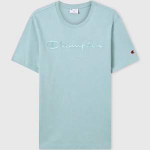 Champion-Men-T-Shirts-Apparel-Men's T-Shirt With Big Embroidery Logo Icons-Pastel Blue