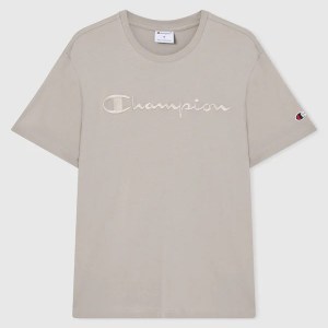 Champion-Men-T-Shirts-Apparel-Men's T-Shirt With Big Embroidery Logo Icons-Warm Grey
