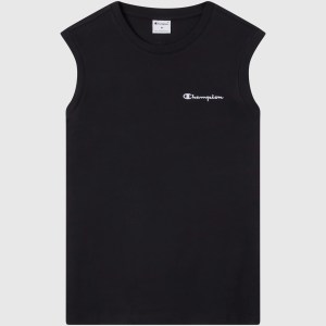 Champion-Men-T-Shirts-Apparel-Men's Cotton Sleeveless T-Shirt With Small Logo Icons-Black