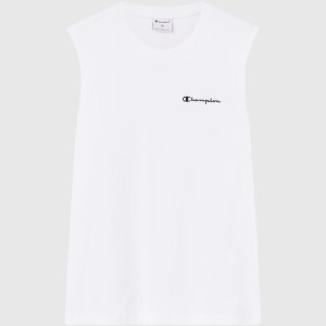 Champion-Men-T-Shirts-Apparel-Men's Cotton Sleeveless T-Shirt With Small Logo Icons-White