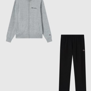 Champion-Men-Tracksuits-Apparel-Men's Lightweight Full Zip Tracksuit-Light Grey/Black