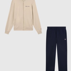 Champion-Men-Tracksuits-Apparel-Men's Lightweight Full Zip Tracksuit-Beige/Black