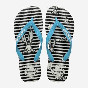 Havaianas-Unisex-Flip Flops-Footwear-Havaianas Top Warner Logomania-White/Black/Blue